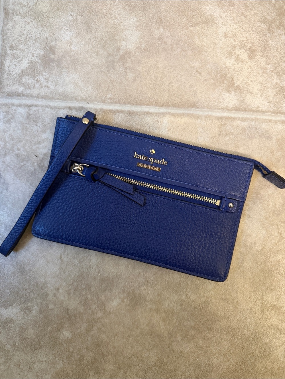 kate spade Deep Blue Leather Wristlet Clutch with Gold Hardware